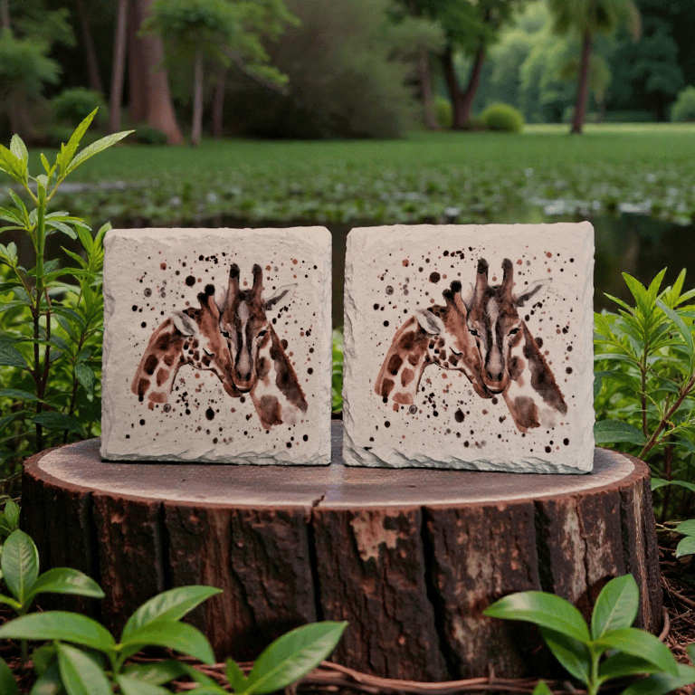 Giraffe Pair Decoupaged Slate Coasters Set of 2