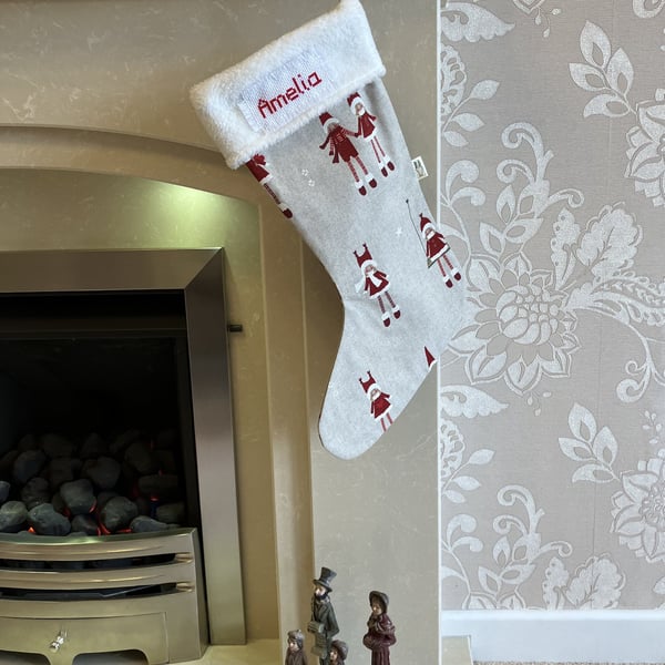Personalised Christmas stocking, Dolls Christmas stocking, Handmade in the UK