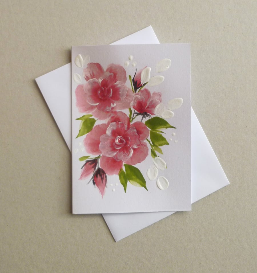 hand painted original art floral blank greetings card ( ref F 790 D2 )