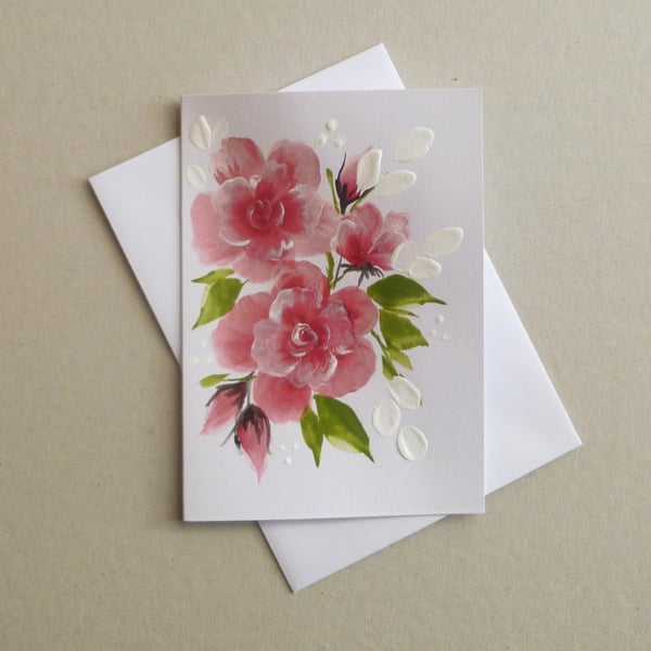 hand painted original art floral blank greetings card ( ref F 790 D2 )