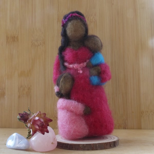 Handmade needle felted Mum with baby and child figure