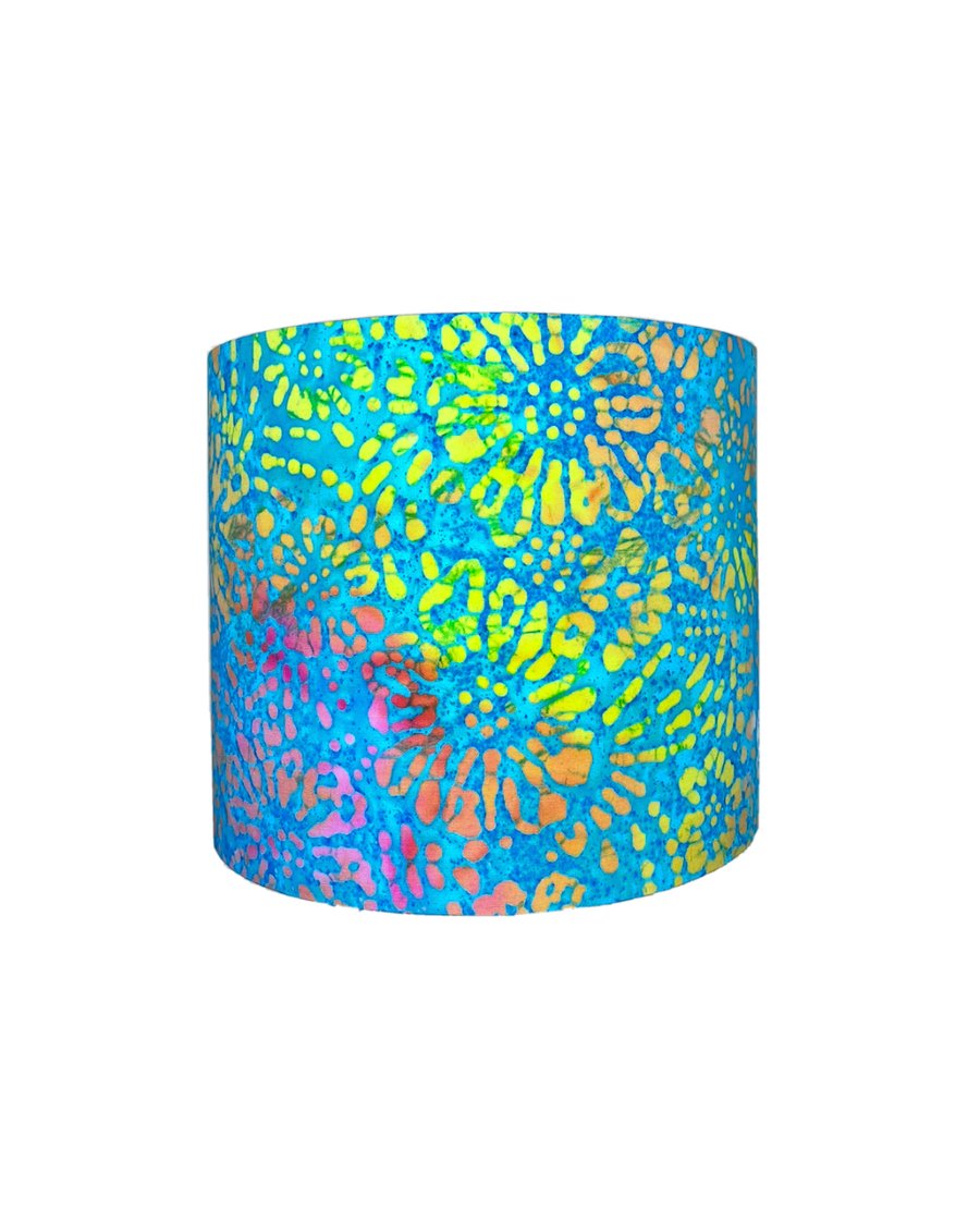 Handmade Bali Batik Hand Dyed Cotton Fabric Lampshades Orange Teal Blue Green