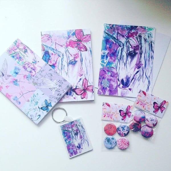 UNICORN GIFT SET, GIFT FOR HER, GIFT FOR HORSE LOVER, STATIONERY, NOTEBOOK, CARD