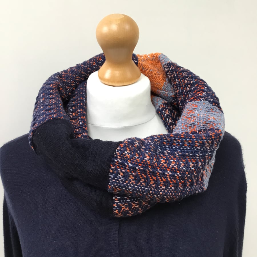 Handwoven cotton infinity cowl scarf - woven with hand dyed cotton yarn