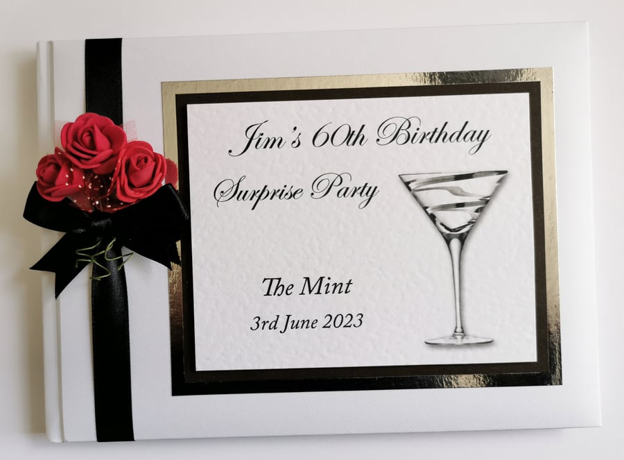 Milestone birthday guest book with roses, anniversary guest book, gift