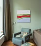 Bright Abstract Original Oil Painting, Orange, Sky Blue,Green and White Canvas - Image 5