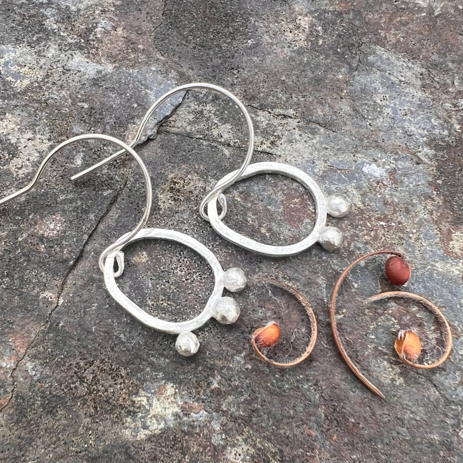  Silver Seed Pod Mismatched Dangle Earrings