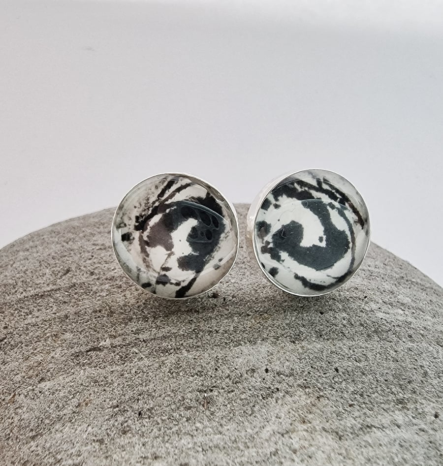 Sterling Silver and resin stud earrings handmade in UK minimal elegant