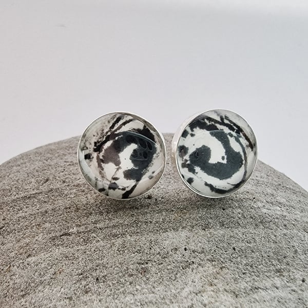 Sterling Silver and resin stud earrings handmade in UK minimal elegant