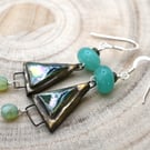 green ceramic triangle earrings