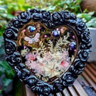 Gothic black heart roses upcycled resin photo frame Valloween Valentines 
