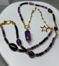 Handmade Amethyst and Black tourmaline necklace, Gemstone necklace