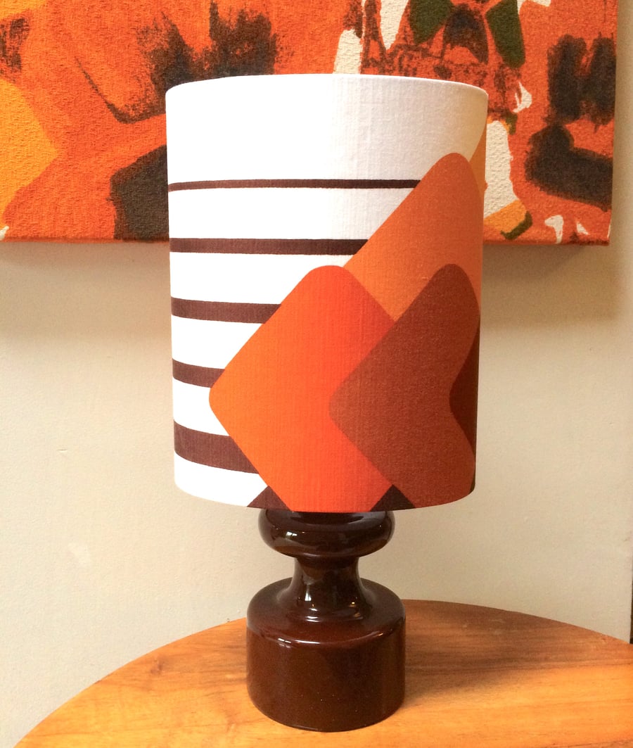 Funky Orange Abstract MOD  60s 70s Decoplus VIntage fabric Lampshade