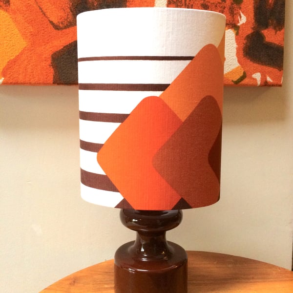 Funky Orange Abstract MOD  60s 70s Decoplus VIntage fabric Lampshade