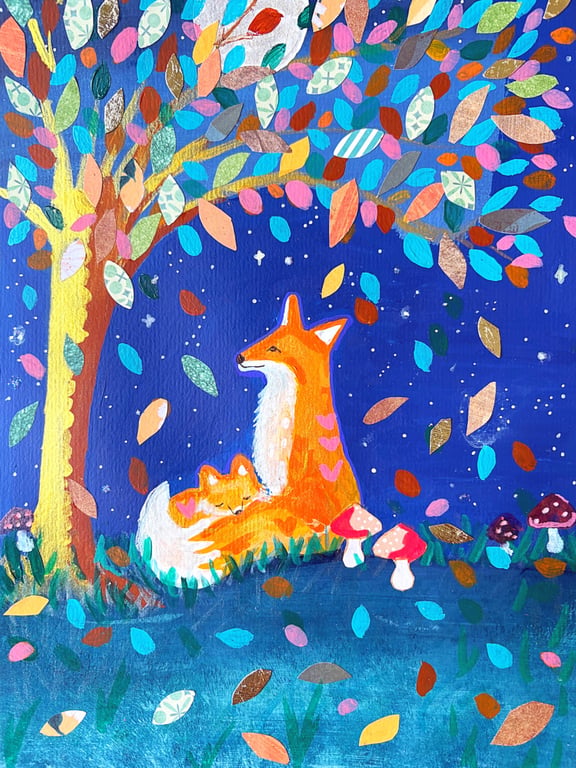 Mum and Baby Fox Original Illustration