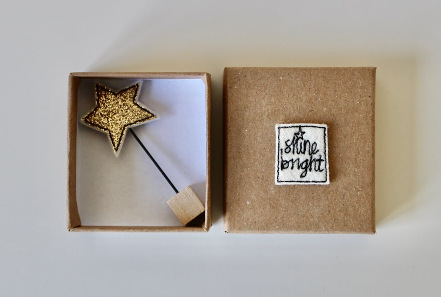 ‘Shine Bright' - Miniature Star with a Wire Stem and Wooden Block