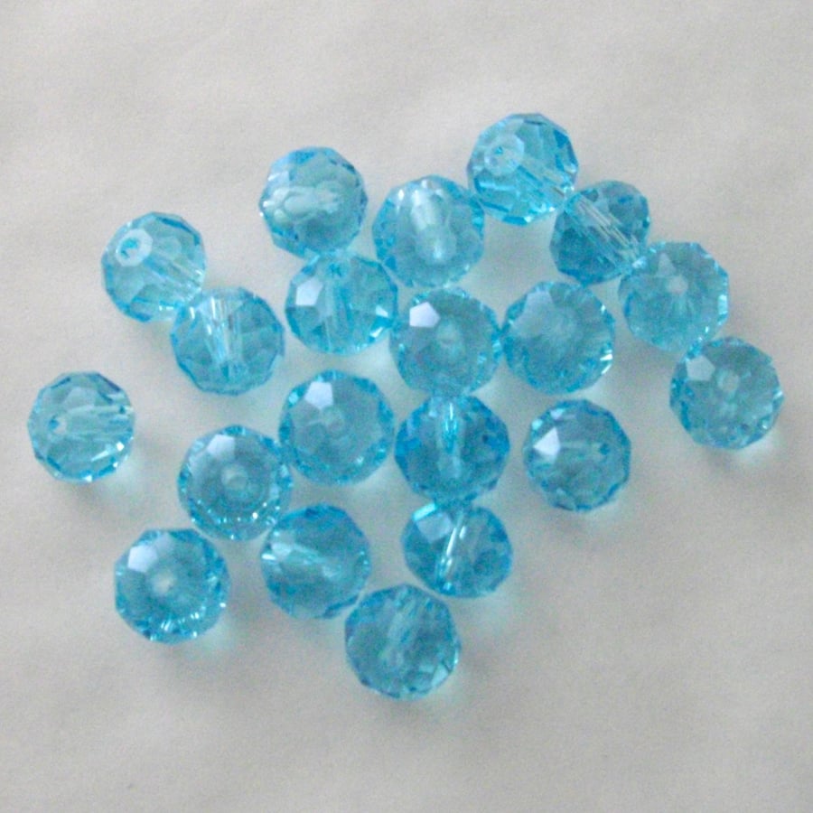 20 x Aqua Blue Faceted Crystal Rondelle Beads