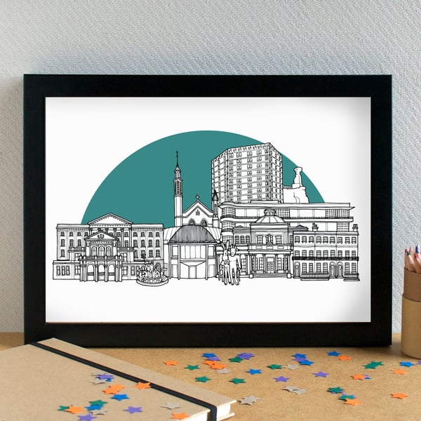Cheltenham Landmarks Skyline Art Print