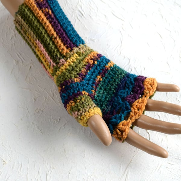 Multicoloured Acrylic Fingerless Gloves