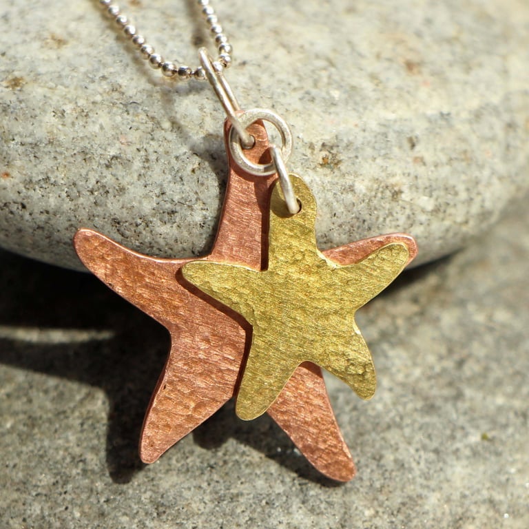 Handcrafted Copper Brass Star Fish Beach Pendant Necklace
