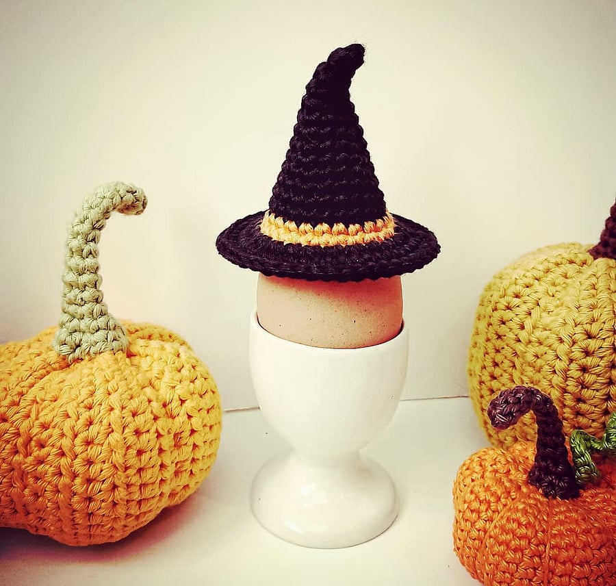 Crochet Witch Hat Hanging Decoration with Orange Stripe, Halloween Decoration