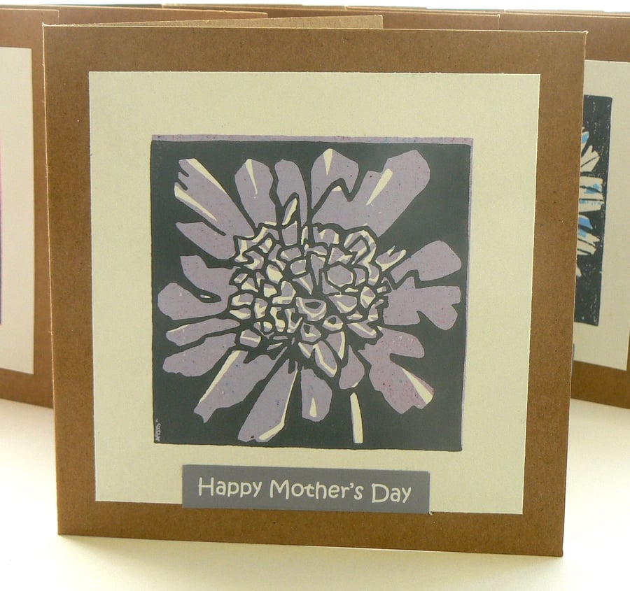 Scabious hand printed linocut Mother's Day card