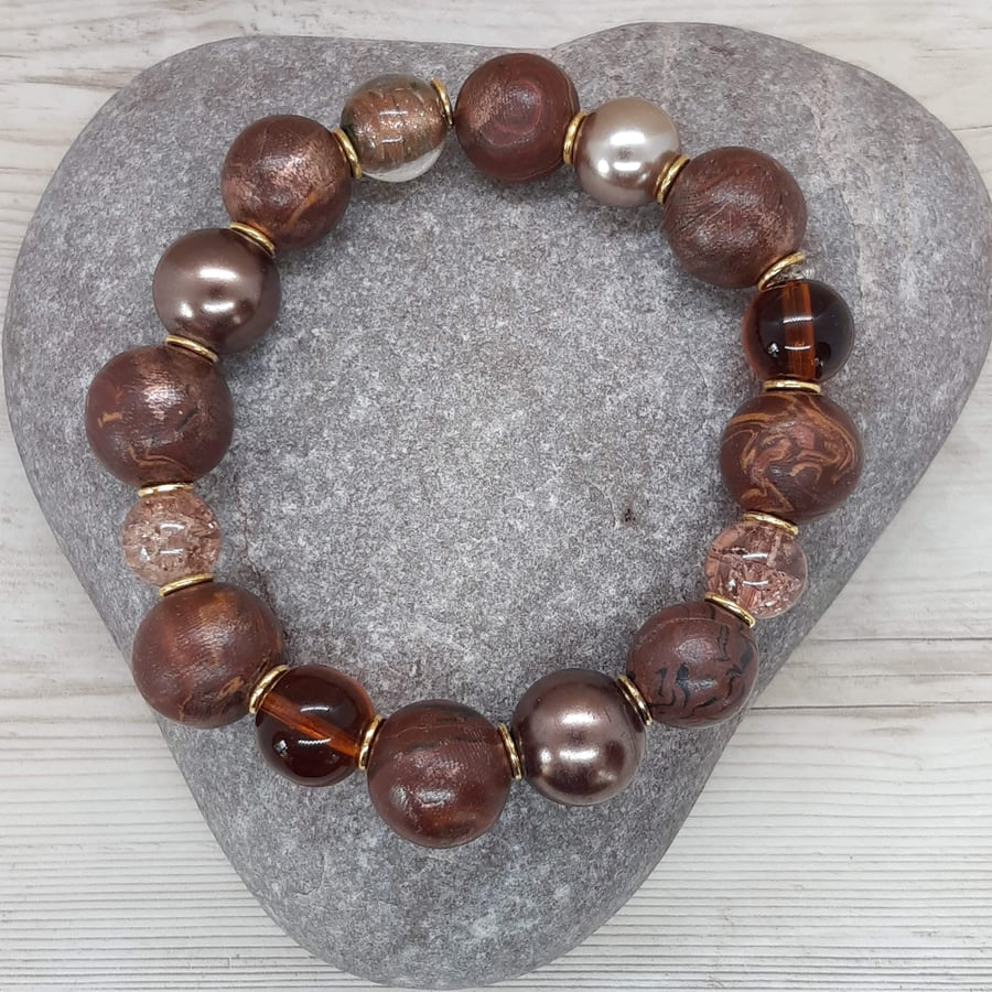 Polymer clay bracelet in shades of brown