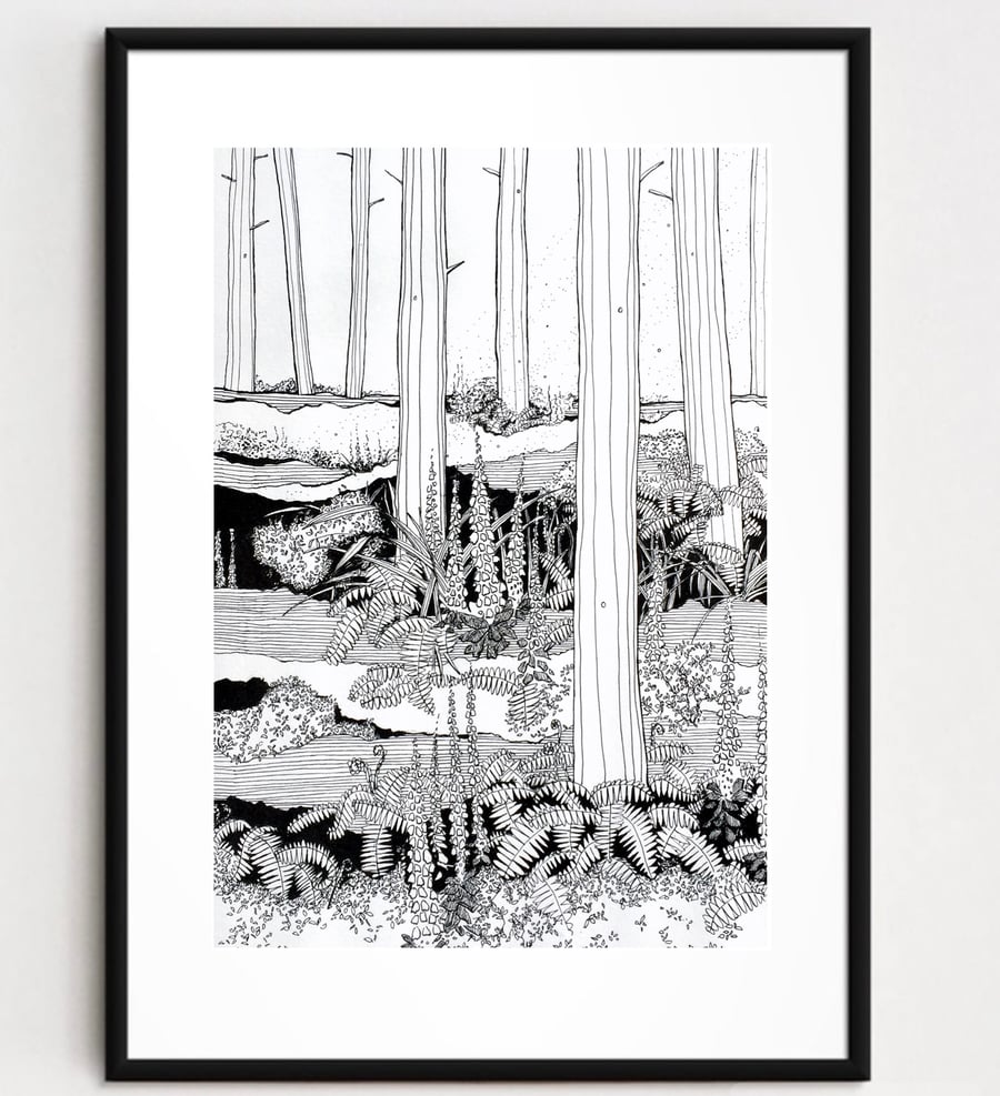Tree art print, pen and ink illustration