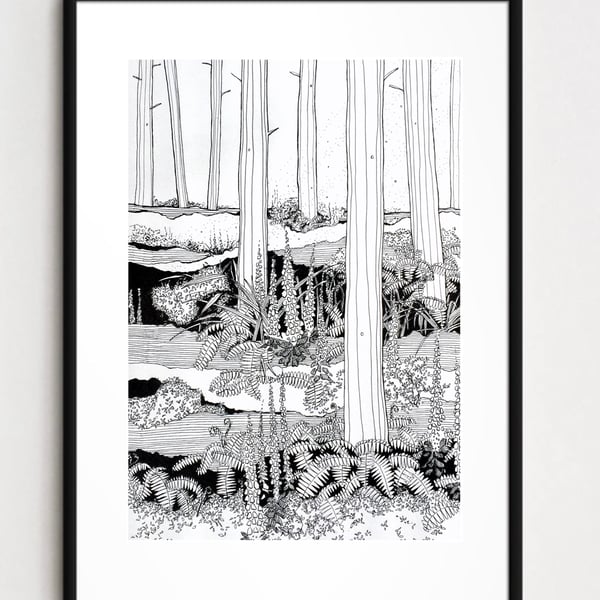 Tree art print, pen and ink illustration