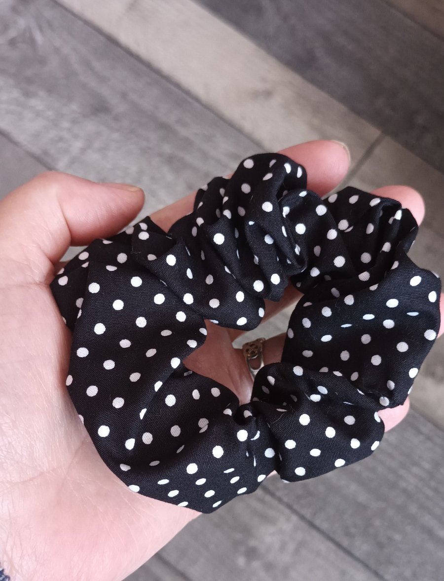 Black And White Polka Dot Hair Scrunchie. Hair Accessories.