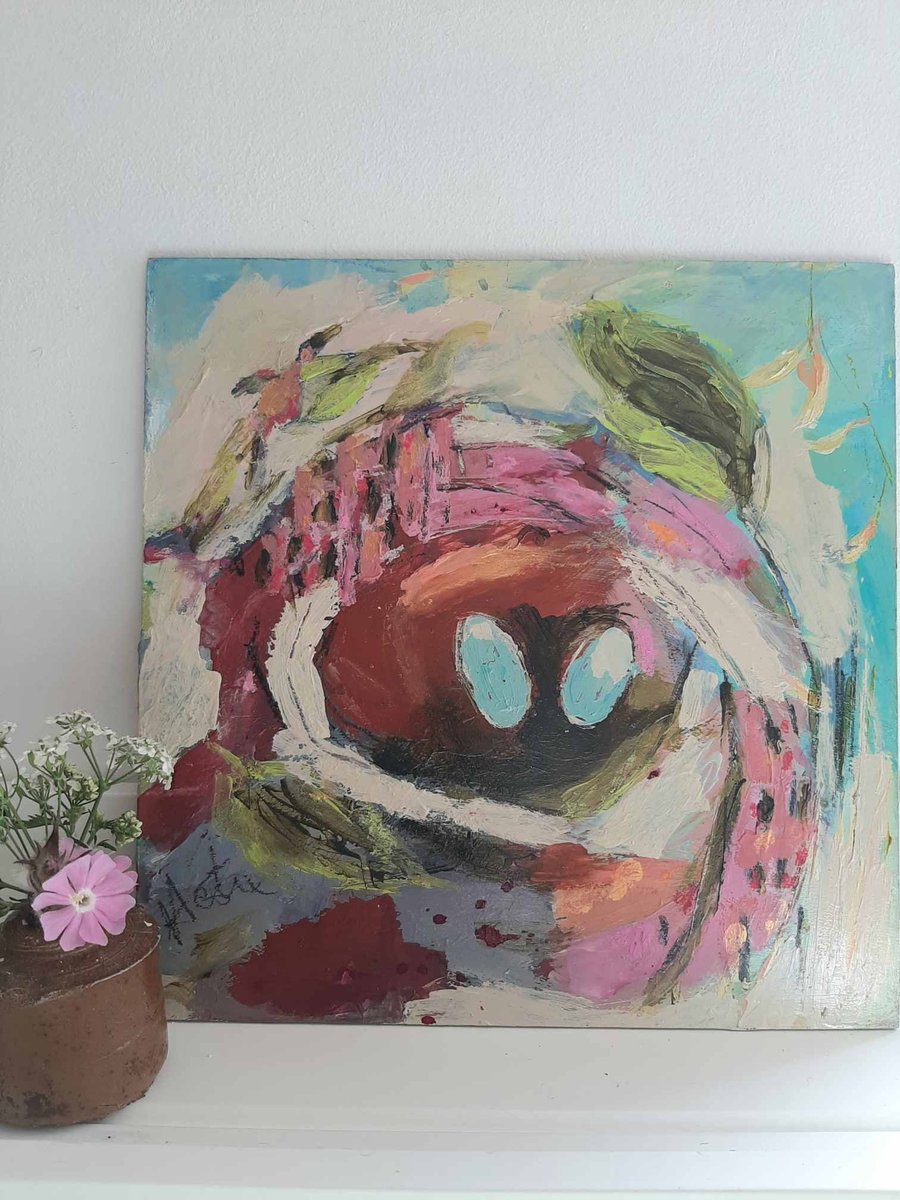 Pink abstract nest painting 