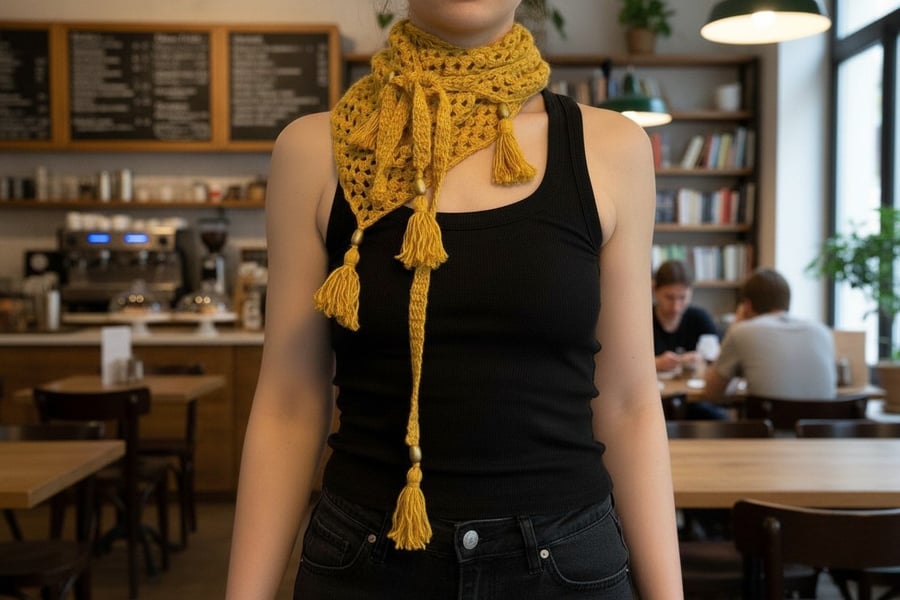 Yellow hand crochet scarf