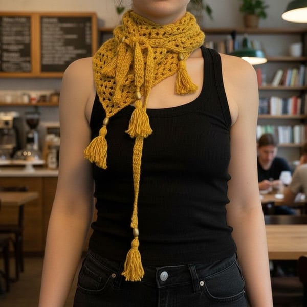 Yellow hand crochet scarf
