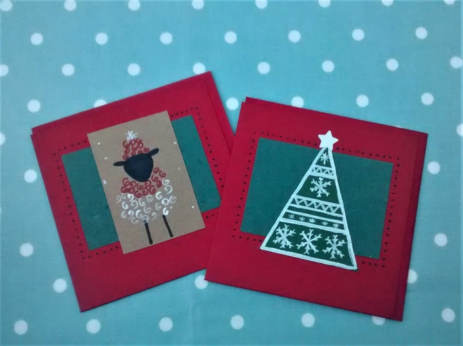 Christmas Cards, Pack of 2 Handmade Cards