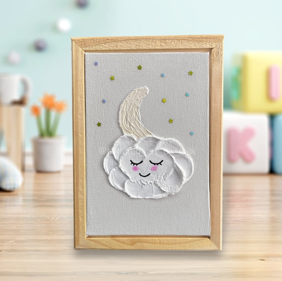 Slumber Textured Nursery Art Sleeping Cloud Portrait Light Grey 5" x 7" Canvas