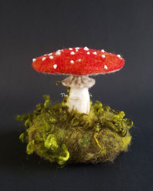 Handmade Woodland Sculpture - Needle-Felted Toadstool Mushroom by The Mossy Nook