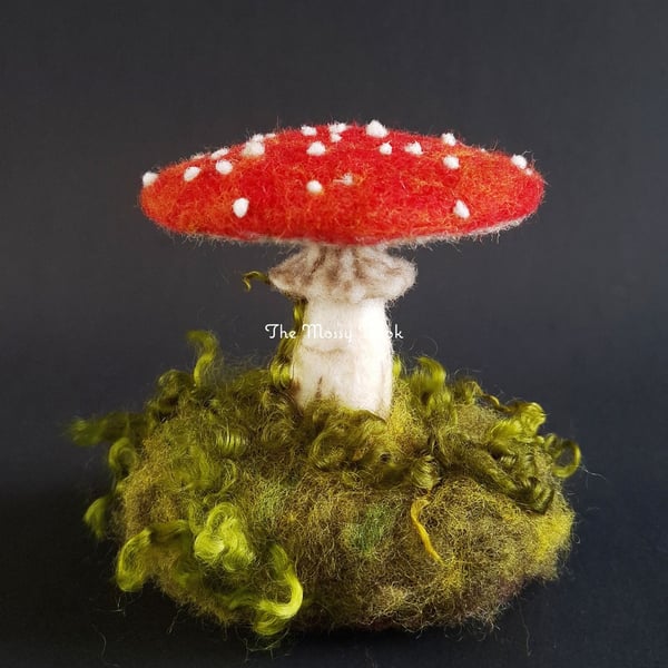 Handmade Woodland Sculpture - Needle-Felted Toadstool Mushroom by The Mossy Nook