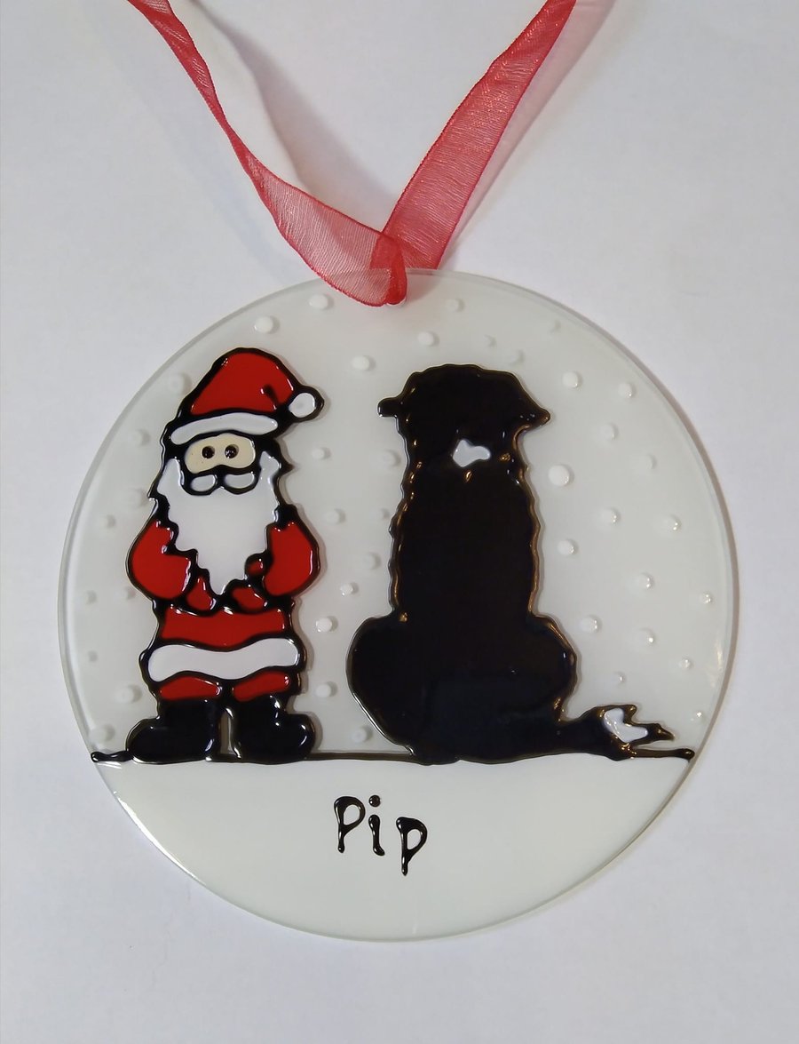 Border Collie Christmas sun catcher decoration.