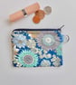 Coin purse in floral fabric blue mauve teal