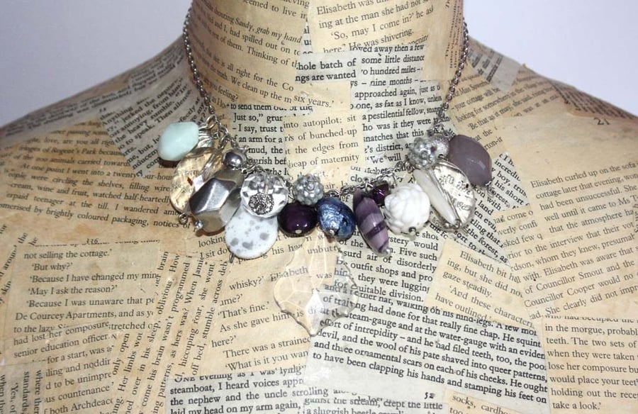 Crystal bead Multi Bead Statement Silver Necklace