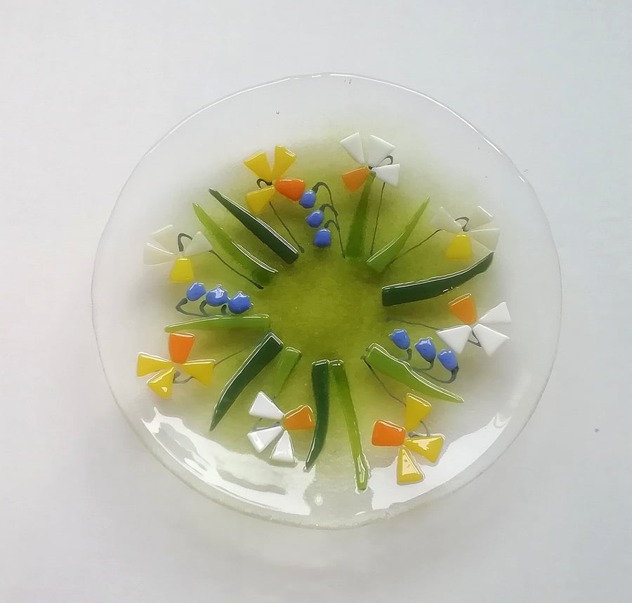 Fused Glass Daffodil Dish: Spring Floral Decorative Bowl
