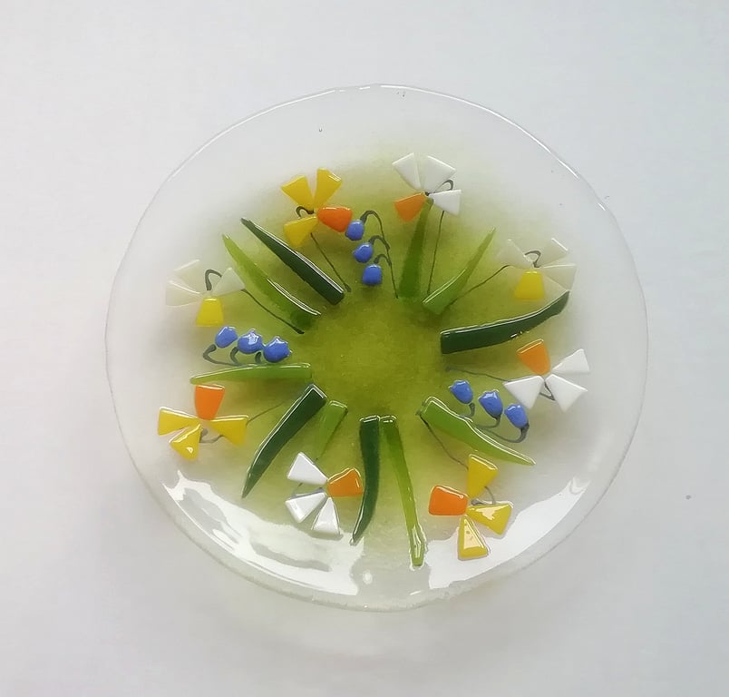 Fused Glass Daffodil Dish: Spring Floral Decorative Bowl