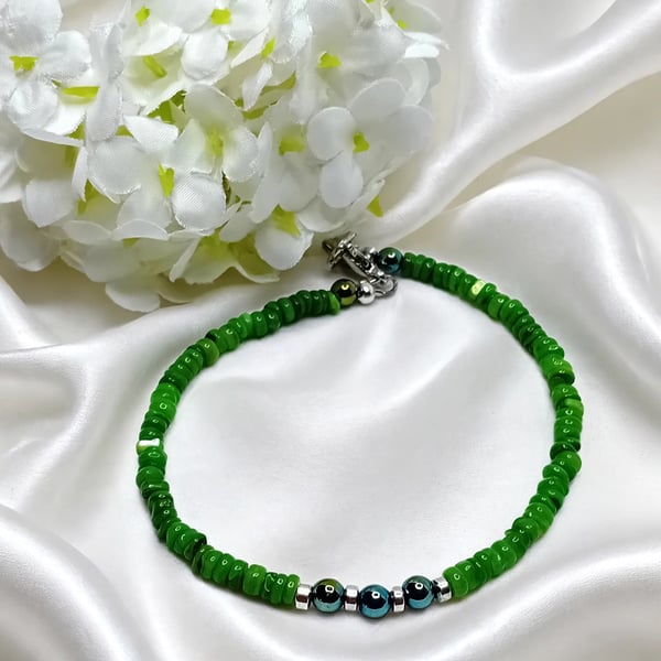 Green Fresh Water Shell Bracelet