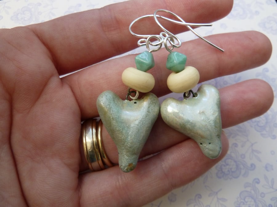 pale blue heart silver earrings