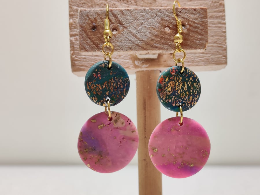 Mermaid Abstract pattern circle dangle earrings 