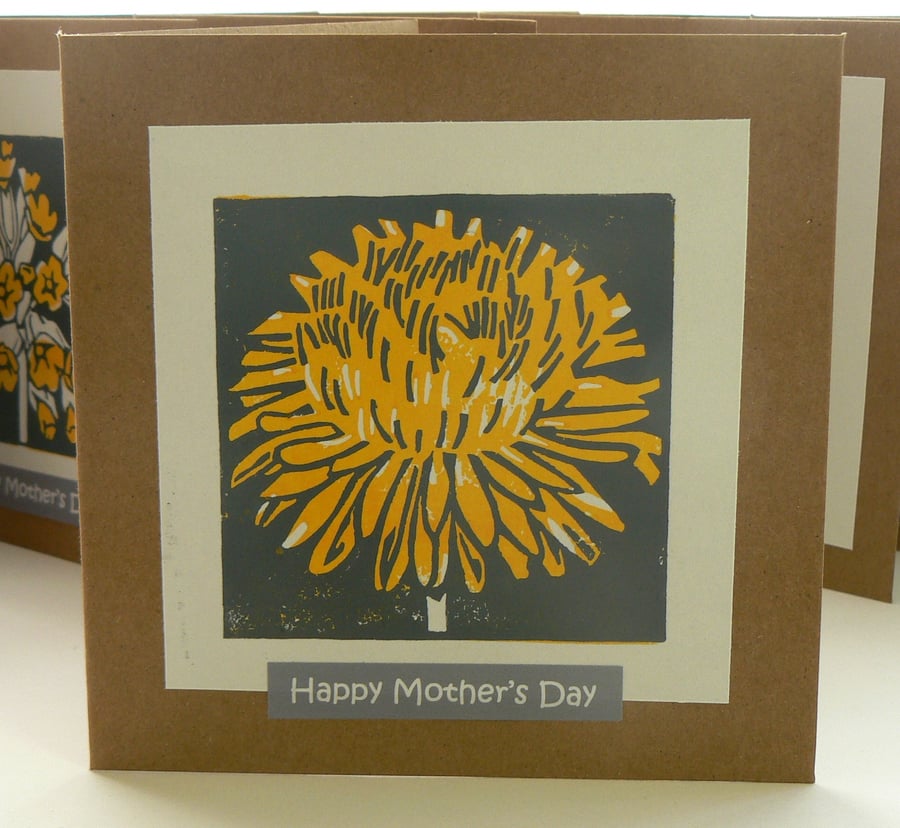 Dandilion hand printed linocut Mother's Day card