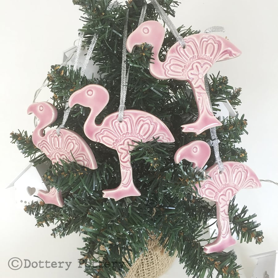Ceramic Flamingo Christmas decoration Pottery Flamingo