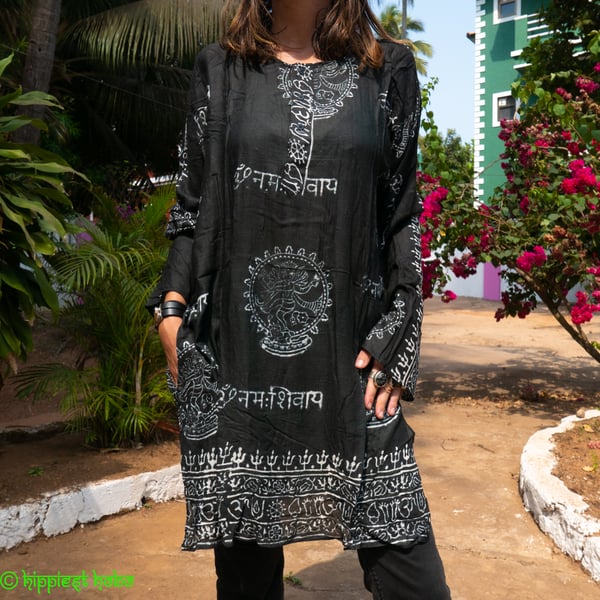 Hindu Print Kurta, Handmade Unisex Festival Tunic, Comfy Boho Indian