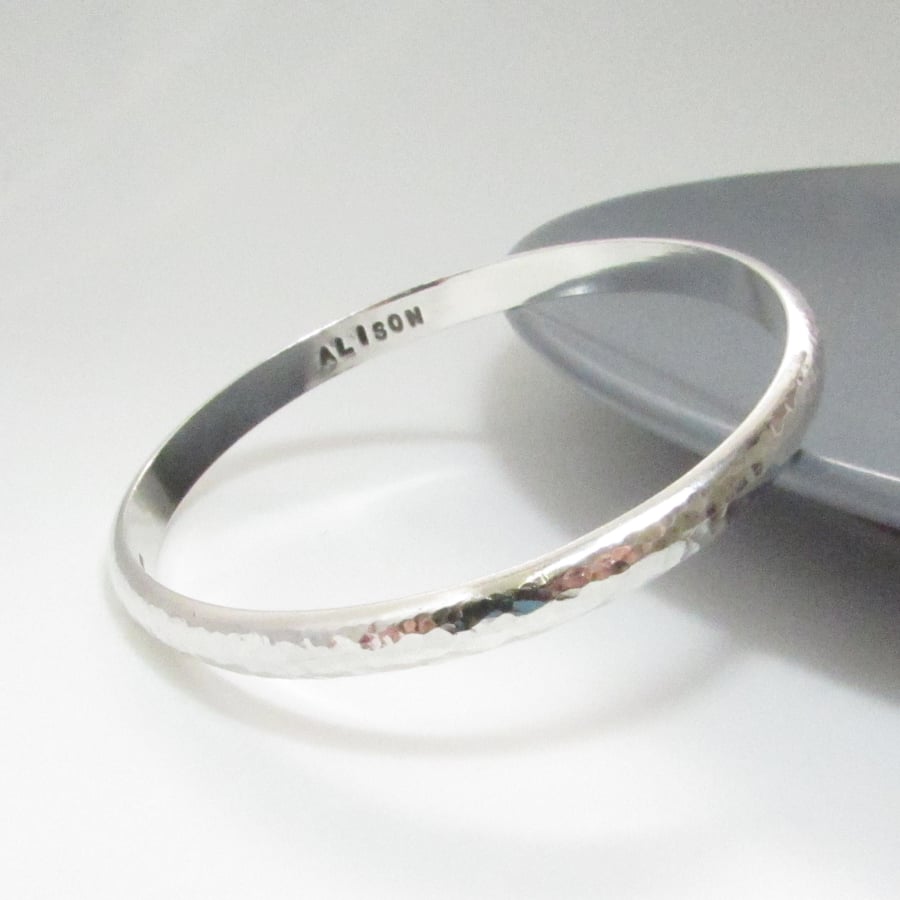 Personalised on sale silver bangle