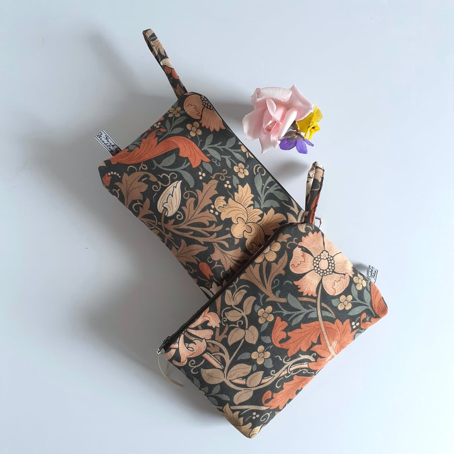Make up bag upcycled in a vintage Morris for Sanderson Compton autumnal print